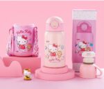 Hello Kitty Stainless Steel Insulated Water Bottle with Cup, Straw and Bag 500ml - Pink