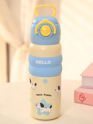 Cute Insulated Water Bottle with Cup Straw 500ml